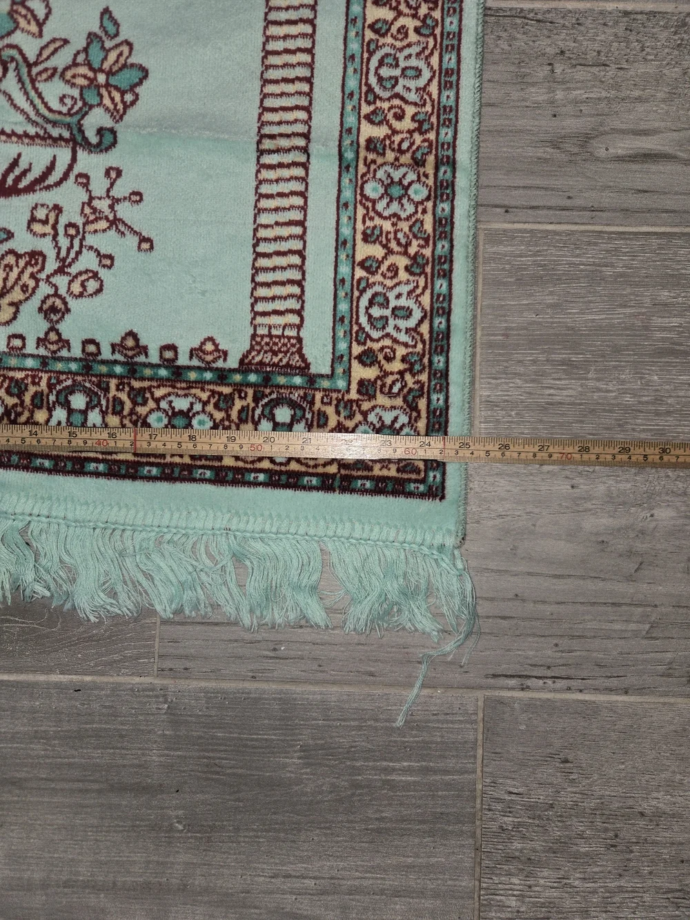 Turquoise Mosque Prayer Rug with Fringe